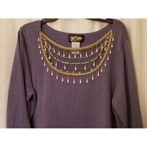 Bob Mackie Women's Top Faux Pearl & Beaded Knit Wearable Art Boutique Size XL